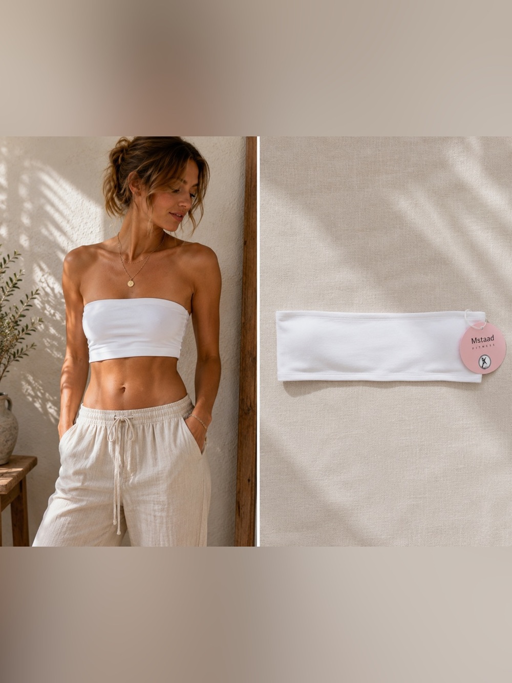 NWT Mstaad Fitness White Strapless‎ Bra Bandeau Comfortable Lounge